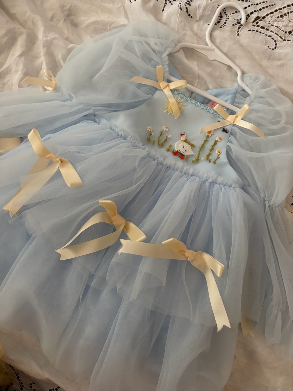 Blue Tulle Goose Dress Whimsical Bow Fairycore Cottagecore Coquette